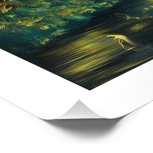 Serene Herbstnacht Landschaft Ölgemälde Poster (Ecke)