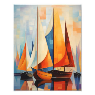 Serene Horizons: Abstraktes Segelboot-Kunstposter Fotodruck