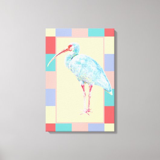 Serene Ibis Bird Coastal Pastell Checkered Design Leinwanddruck (Vorderseite)