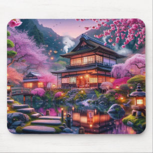 Serene Japanese Garden at Twilight Painting Mousepad