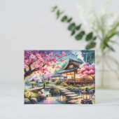 Serene Japanese Garden at Twilight Painting Postkarte (Stehend Vorderseite)