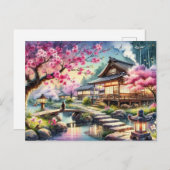 Serene Japanese Garden at Twilight Painting Postkarte (Vorne/Hinten)