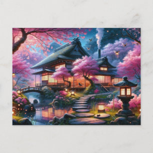 Serene Japanese Garden at Twilight Painting Postkarte