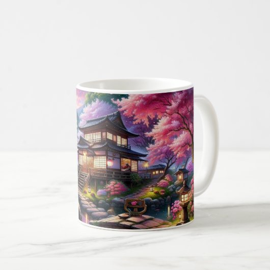 Serene Japanese Garden bei Dusk Painting Kaffeetasse (VorderseiteRechts)