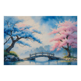 Serene japanische Brücke mit Kirschblüten Painti Poster