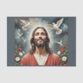 Serene Jesus Christus mit Tauben lächeln Sie an Seidenpapier (Vorderseite)