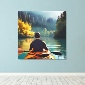 Serene Kayaking Scene | Mann in Kayak im Gebirge Leinwanddruck (Insitu (Holzboden))
