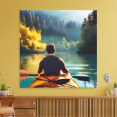 Serene Kayaking Scene | Mann in Kayak im Gebirge Leinwanddruck (Insitu (Wohnzimmer))