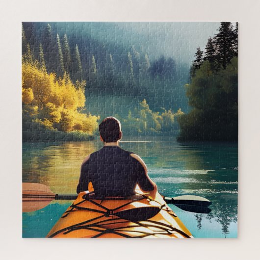 Serene Kayaking Scene | Mann in Kayak im Gebirge Puzzle (Vertikal)