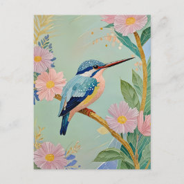 Serene Kingfisher in einem Paradies der Blumen Postkarte