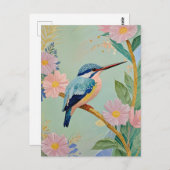 Serene Kingfisher in einem Paradies der Blumen Postkarte (Vorne/Hinten)