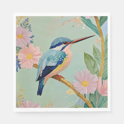 Serene Kingfisher in einem Paradies der Blumen Serviette (Vorderseite)