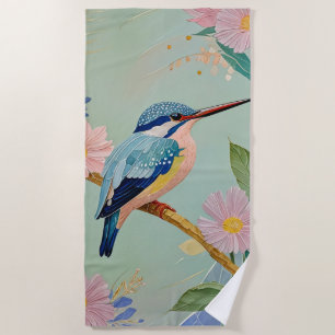 Serene Kingfisher in einem Paradies der Blumen Strandtuch