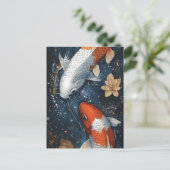 Serene Koi Fisch mit Lotus-Blume Postkarte (Stehend Vorderseite)