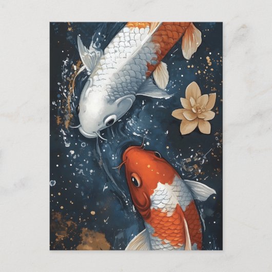Serene Koi Fisch mit Lotus-Blume Postkarte (Vorderseite)