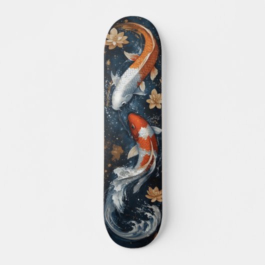 Serene Koi Fisch mit Lotus-Blume Skateboard (Vorne)