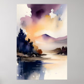 Serene Lake and Mountain Sunrise Digitale Kunst, D Poster (Vorne)