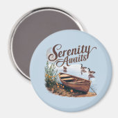 Serene Lake Boat mit Gänsen und Wildblumen Magnet (Vorderseite/Rückseite)