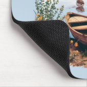 Serene Lake Boat mit Gänsen und Wildblumen Mousepad (Ecke)