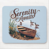 Serene Lake Boat mit Gänsen und Wildblumen Mousepad (Vorne)