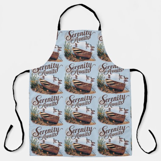 Serene Lake Boat mit Gänsen und Wildblumen Schürze (Vorderseite)