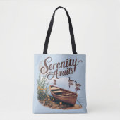 Serene Lake Boat mit Gänsen und Wildblumen Tasche (Vorderseite)