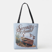 Serene Lake Boat mit Gänsen und Wildblumen Tasche (Rückseite)