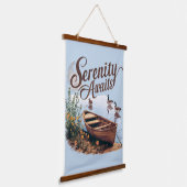 Serene Lake Boat mit Gänsen und Wildblumen Wandteppich Mit Holzrahmen (Gewinkelt)