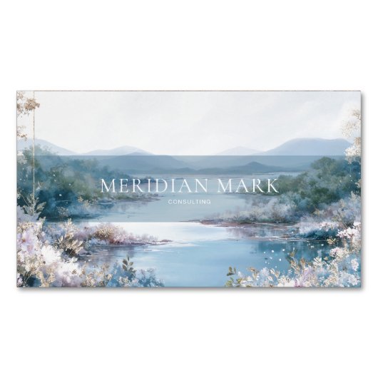Serene Lake Pink Floral Gold Sparkle Magnetische Visitenkarte (Vorderseite)