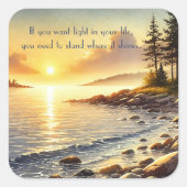 Serene Lake & Quote Quadratischer Aufkleber (Vorderseite)