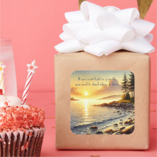 Serene Lake & Quote Quadratischer Aufkleber