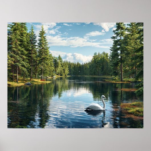 Serene Lake Scene mit Swan Poster (Vorne)