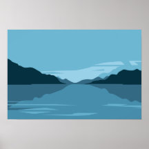 Serene Lake with Mountains Landschaft - Minimalist