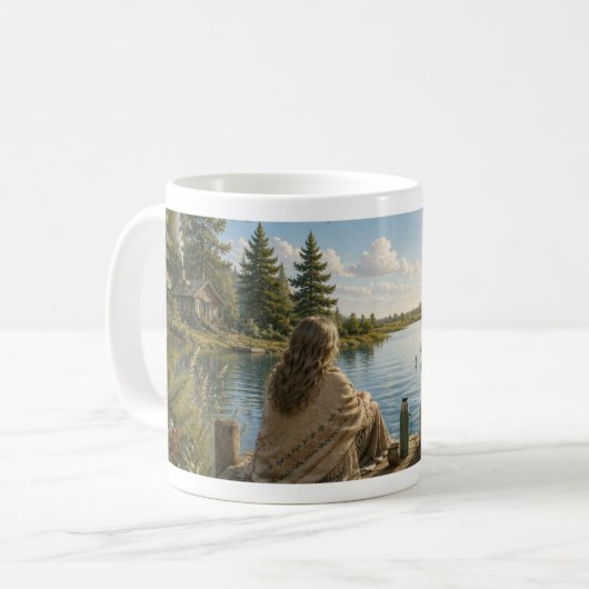 Serene Lakeside Botanical Nature Meditation Mug Kaffeetasse (Vorderseite Links)