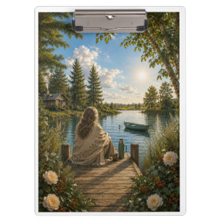 Serene Lakeside Notebook | Peaceful Nature & Cotta Klemmbrett