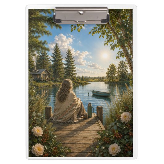 Serene Lakeside Notebook | Peaceful Nature & Cotta Klemmbrett (Vorderseite)