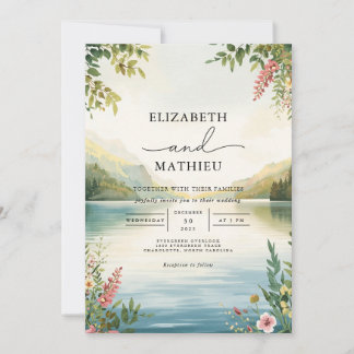 Serene Landscape Floral Watercolor Hochzeit Einladung