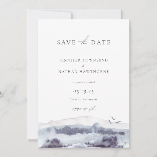 Serene Landscape Watercolor Save the Date Foto Einladung (Vorderseite)