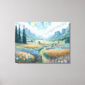 Serene Landschaft: blühende Blume und Berge Leinwanddruck (Vorderseite)