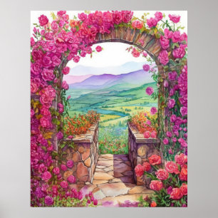 Serene Landschaft im Klettergarten Rose Poster
