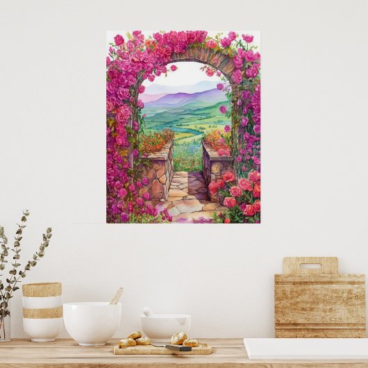 Serene Landschaft im Klettergarten Rose Poster (Küche)