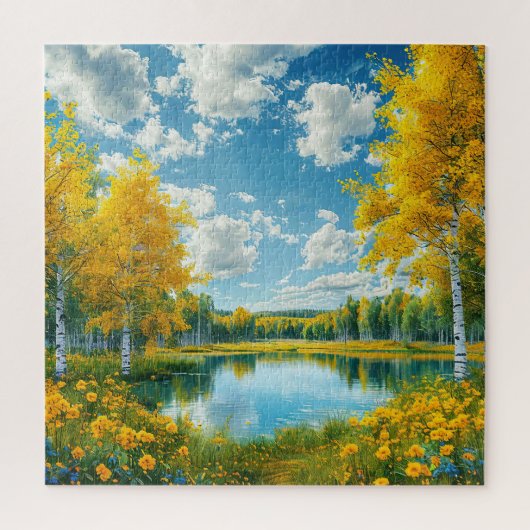 Serene Landschaftliche Seenlandschaft mit gelbem F Puzzle (Vertikal)