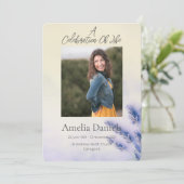 Serene Lavender Feier des Lebens Fotokarte Einladung (Stehend Vorderseite)