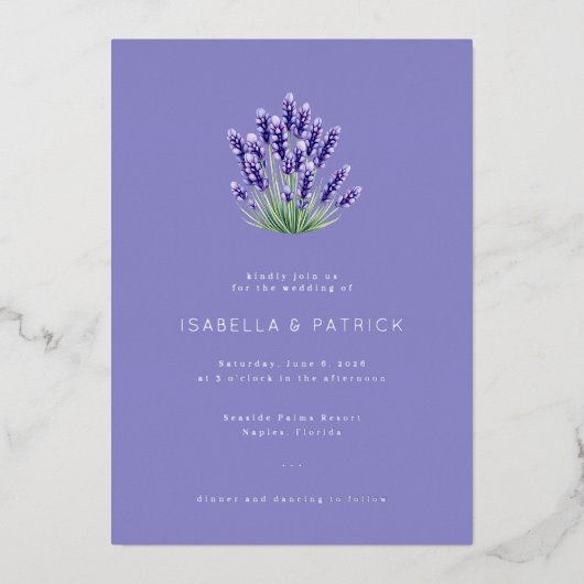 Serene Lavender Floral Bouquet Folieneinladung (Vorderseite)