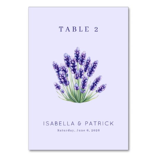 Serene Lavender Watercolor Floral Tischnummer (Vorderseite)