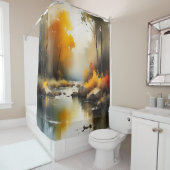 Serene lebendige Landschaft der Herbstflüsse Duschvorhang (Beispiel)