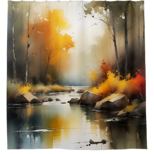 Serene lebendige Landschaft der Herbstflüsse Duschvorhang (Vorderseite)