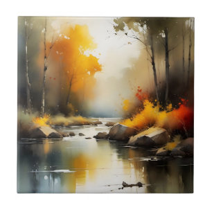 Serene lebendige Landschaft der Herbstflüsse Fliese