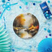 Serene lebendige Landschaft der Herbstflüsse Pappteller (Party)