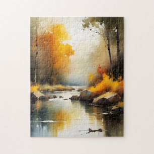 Serene lebendige Landschaft der Herbstflüsse Puzzle